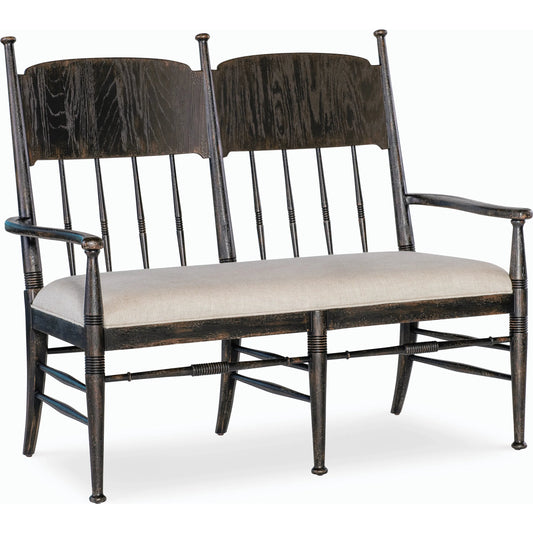 Americana Dining Bench by Hooker Furniture in beige. Made from oak veneers and fabric in a cottage & farmhouse style.