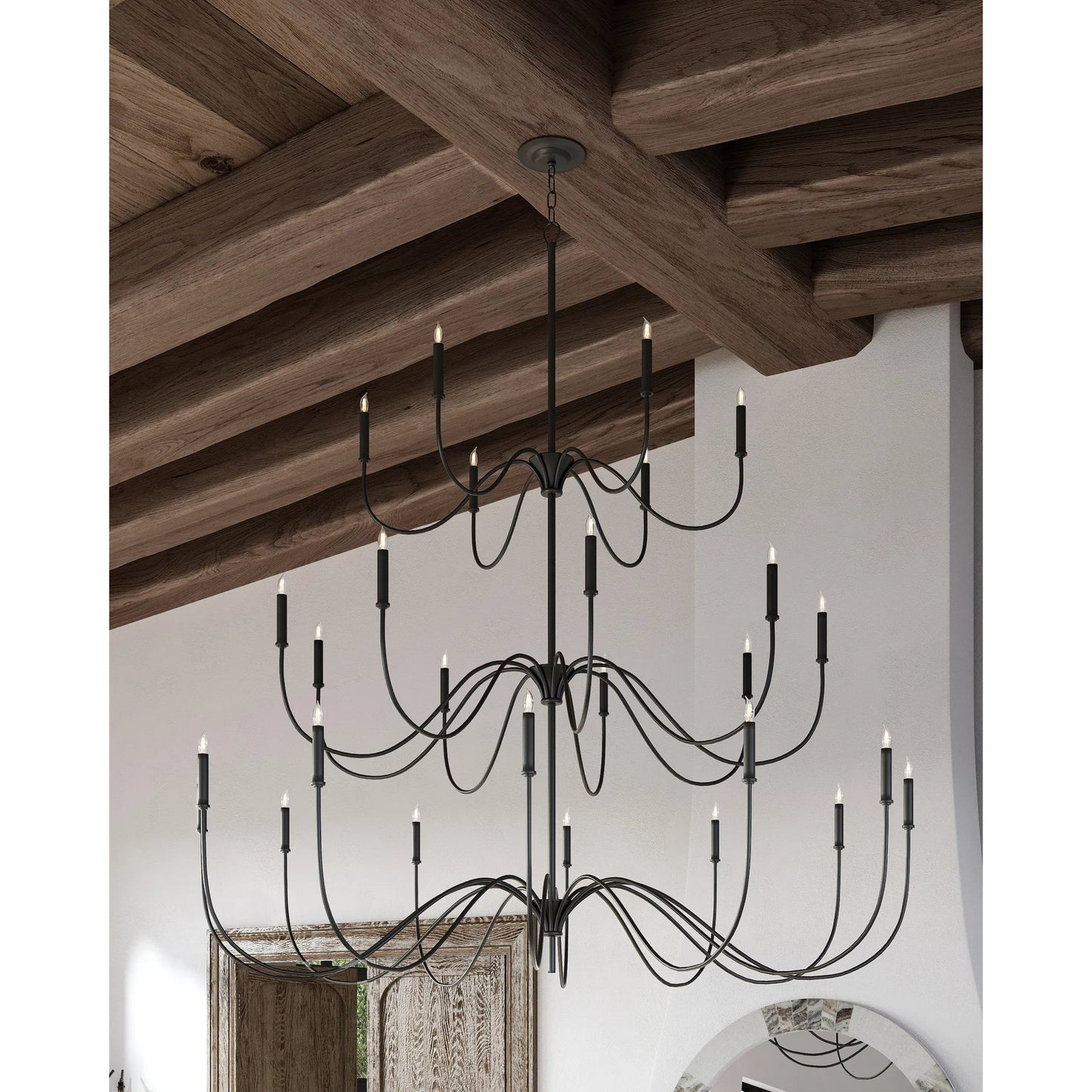 014 SR-823796 | Lifestyle | Tirrell Chandelier by Currey and Company in antique black. Made from wrought iron in a modern style.