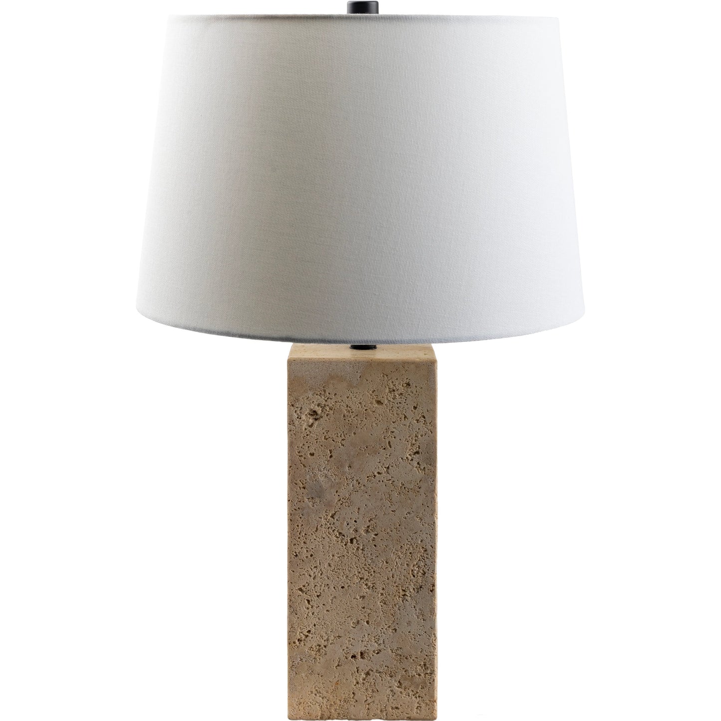 001 SI-2132233 | Primary Silo | Agate Lamp - 499296 by Surya in beige. Made from body: travertine, shade (outside): linen, shade (inside): polystyrene, finial: metal in a modern style.