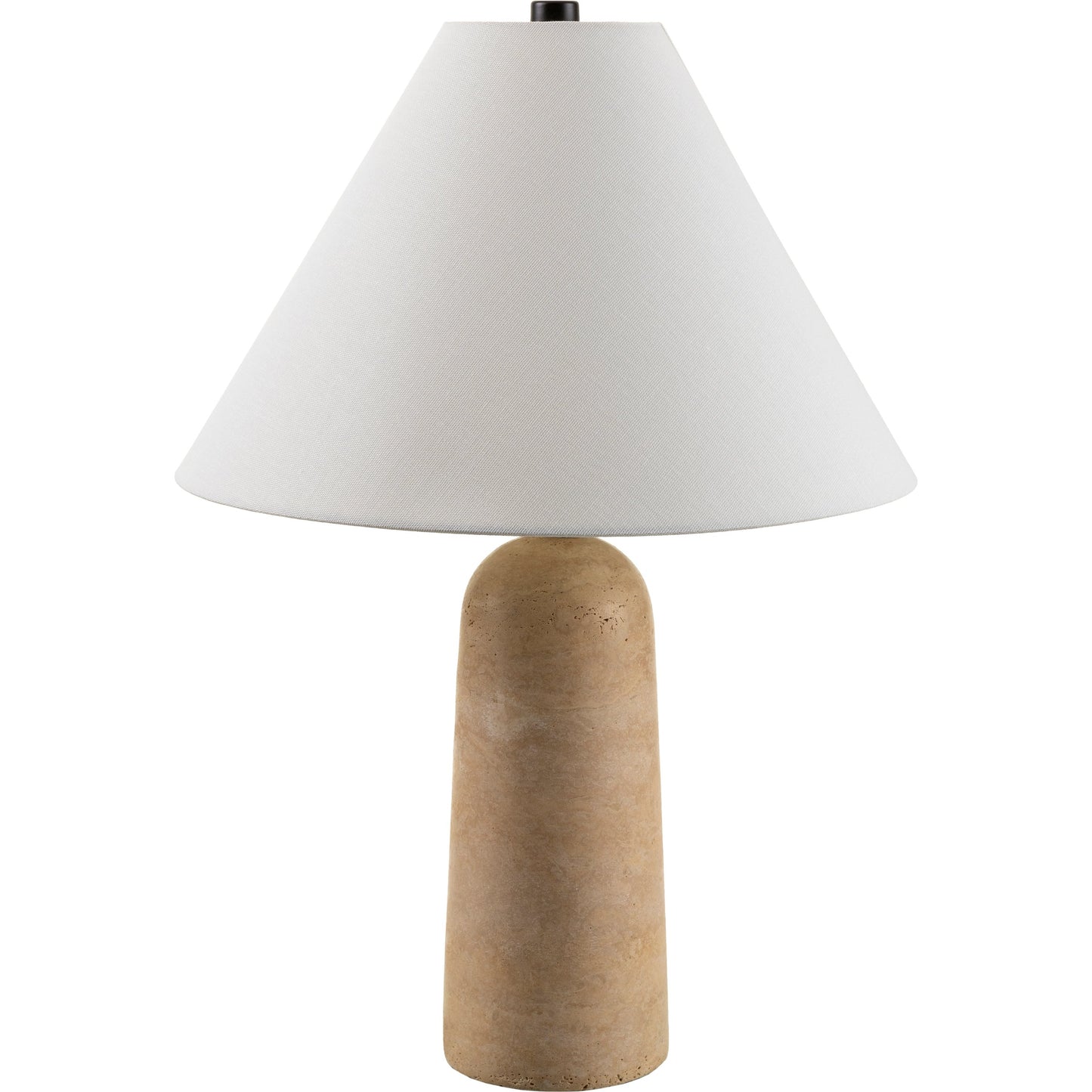 001 SI-2132238 | Primary Silo | Agate Lamp - 499311 by Surya in beige. Made from body: travertine, shade (outside): linen, shade (inside): polystyrene, finial: metal in a modern style.