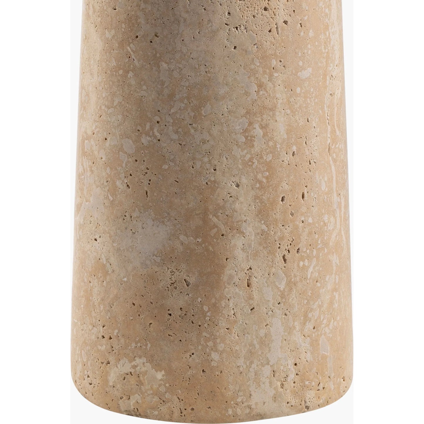 002 SI-2132234 | Closeup | Agate Lamp - 499299 by Surya in beige and naturalpowder coated. Made from body: travertine, shade (outside): linen, shade (inside): polystyrene, finial: metal in a modern style.