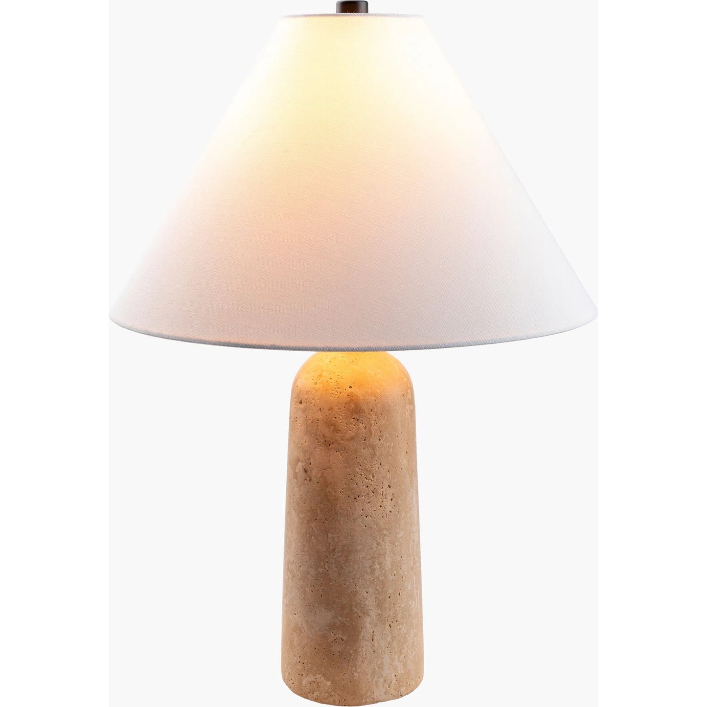 002 SI-2132238 | Additional Silo | Agate Lamp - 499311 by Surya in beige. Made from body: travertine, shade (outside): linen, shade (inside): polystyrene, finial: metal in a modern style.