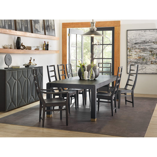 Curata Dining Table by Hooker Furniture in midnight brown. Made from white oak veneers, metal in a modern style.