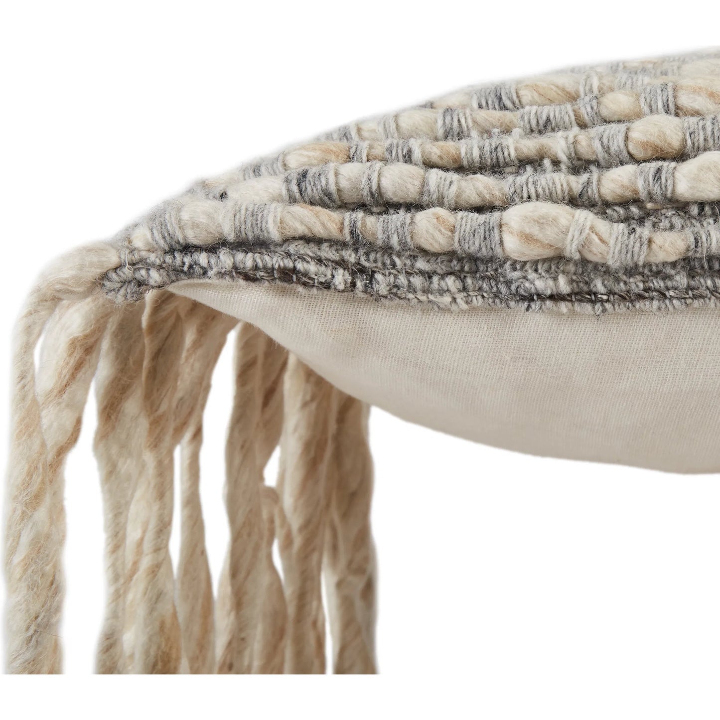 003 SI-2354156 | Closeup | Angora AGO01 Pillow by Jaipur Living in gray, cream. Made from 70% wool, 20% polyester, 10% linen in a unique style.