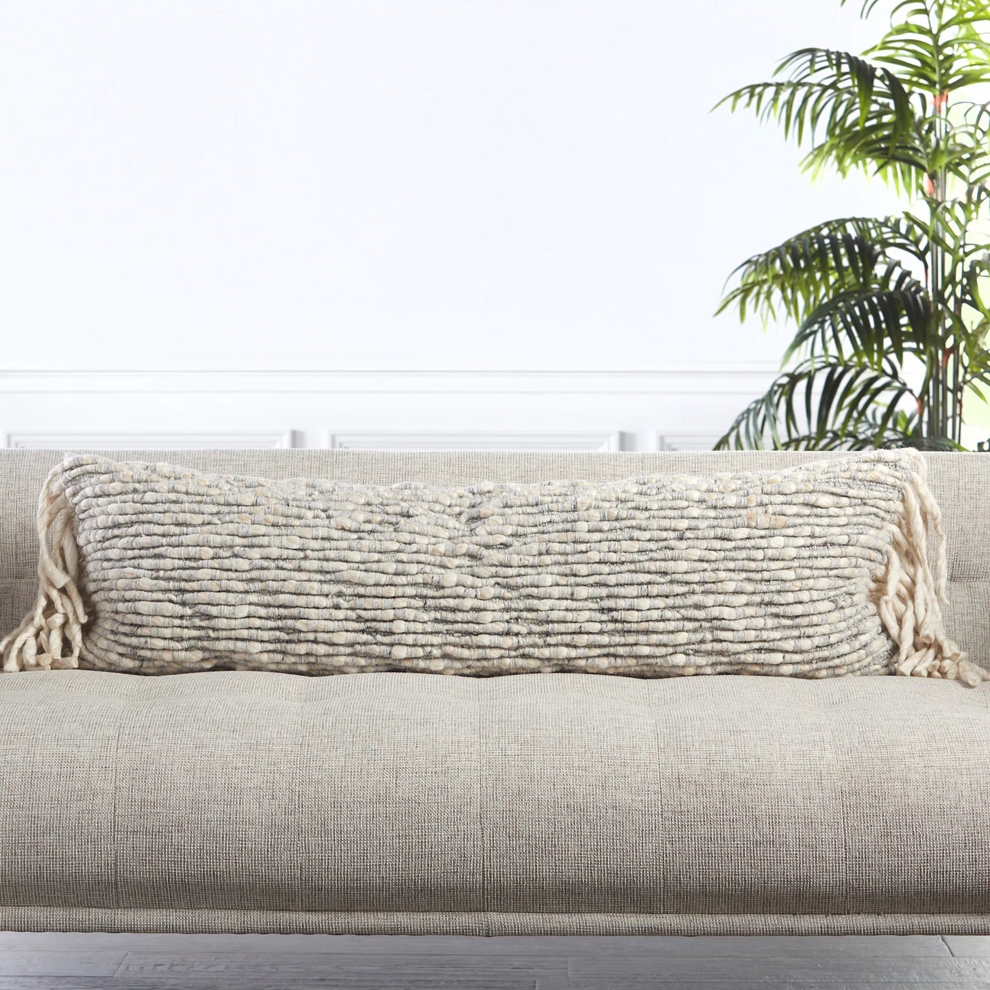 002 SI-2354156 | Closeup | Angora AGO01 Pillow by Jaipur Living in gray, cream. Made from 70% wool, 20% polyester, 10% linen in a unique style.