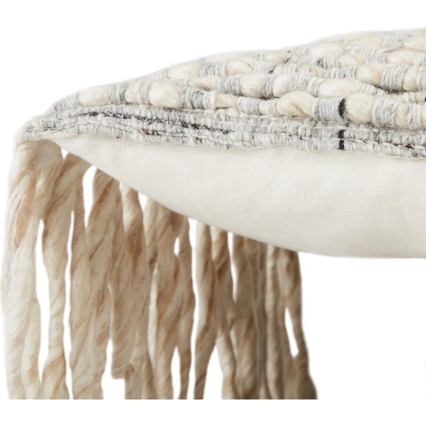 004 SI-2354157 | Closeup | Angora AGO07 Pillow by Jaipur Living in cream, light gray. Made from 70% wool, 20% polyester, 10% linen in a unique style.