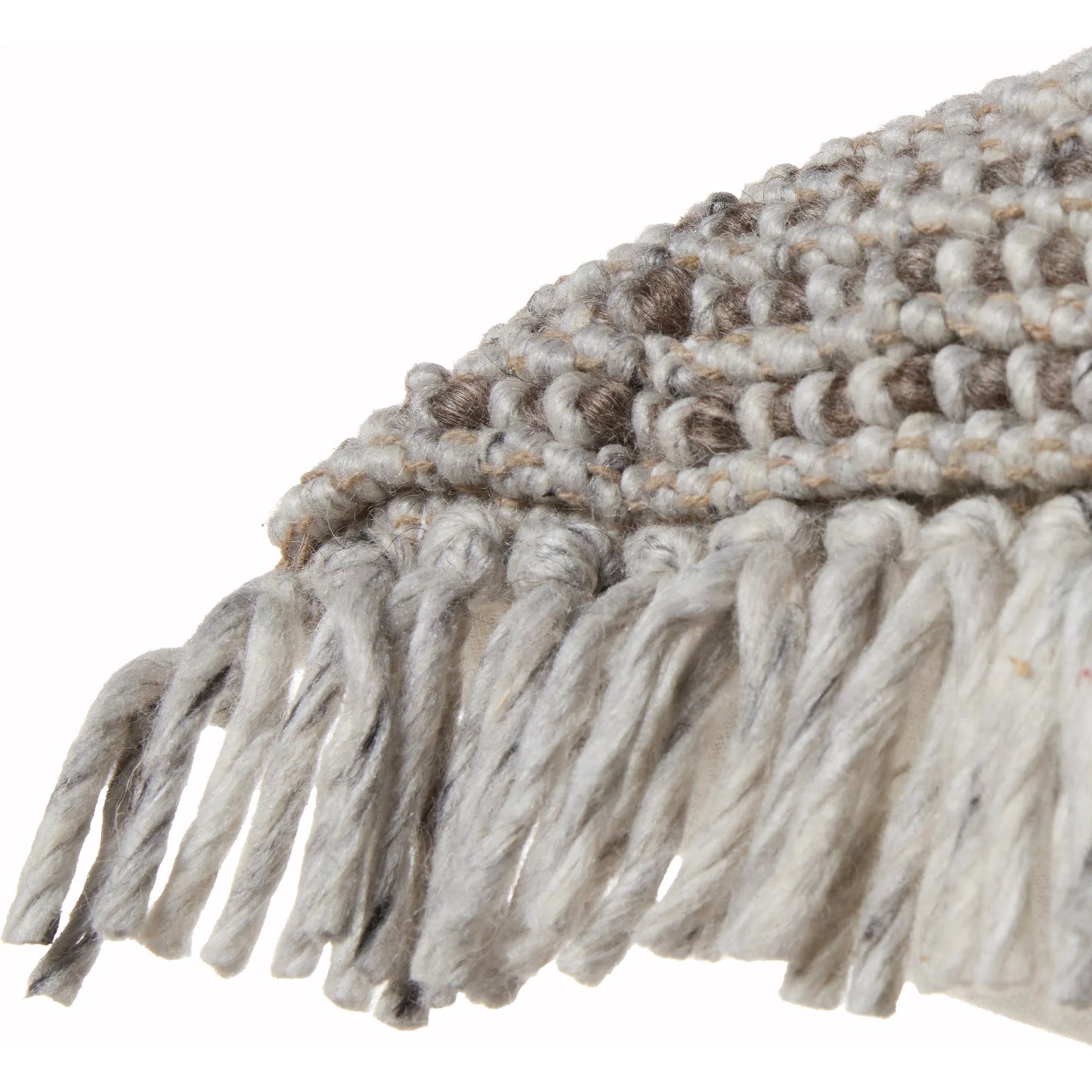 003 SI-2354168,SI-2354169,SI-2354171 | Closeup | Angora AGO22 Pillow by Jaipur Living in taupe, gray. Made from 60% pet yarn 40% wool in a unique style.