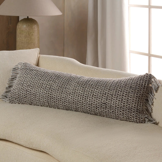 Angora AGO22 Pillow by Jaipur Living in taupe, gray. Made from 60% pet yarn 40% wool in a rustic style.