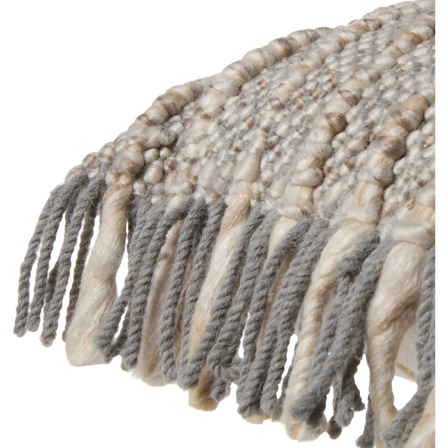 003 SI-2354172,SI-2354173,SI-2354174 | Closeup | Angora AGO24 Pillow by Jaipur Living in taupe, gray. Made from 40% wool 40% pet yarn 20% viscose in a unique style.