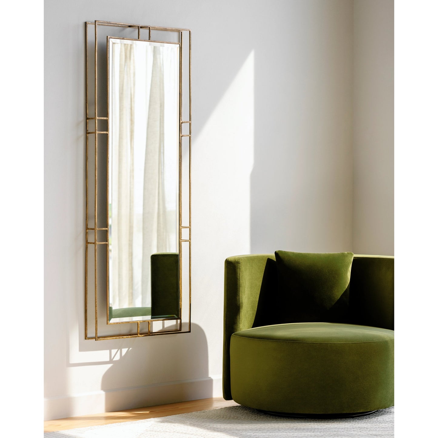 006 SI-1875867 | Lifestyle | Alpenglow Mirror by Surya in gold and powder coated. Made from metal in a transitional style.