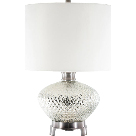 Ailani Lamp - 24790 by Surya in ivory, translucent, metallic nickel, metallic silver, white and brushed antiqued polished nickel. Made from linen, cotton, glass, metal in a modern style.