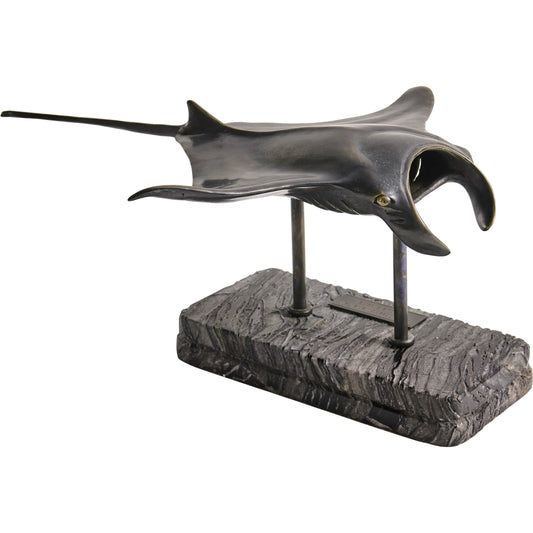 001 SI-2535728 | Primary Silo | Manta Ray Bronze Statue with Marble Base by Jonathan Charles in dark rustic waxed bronze. Made from main brass in a unique style.