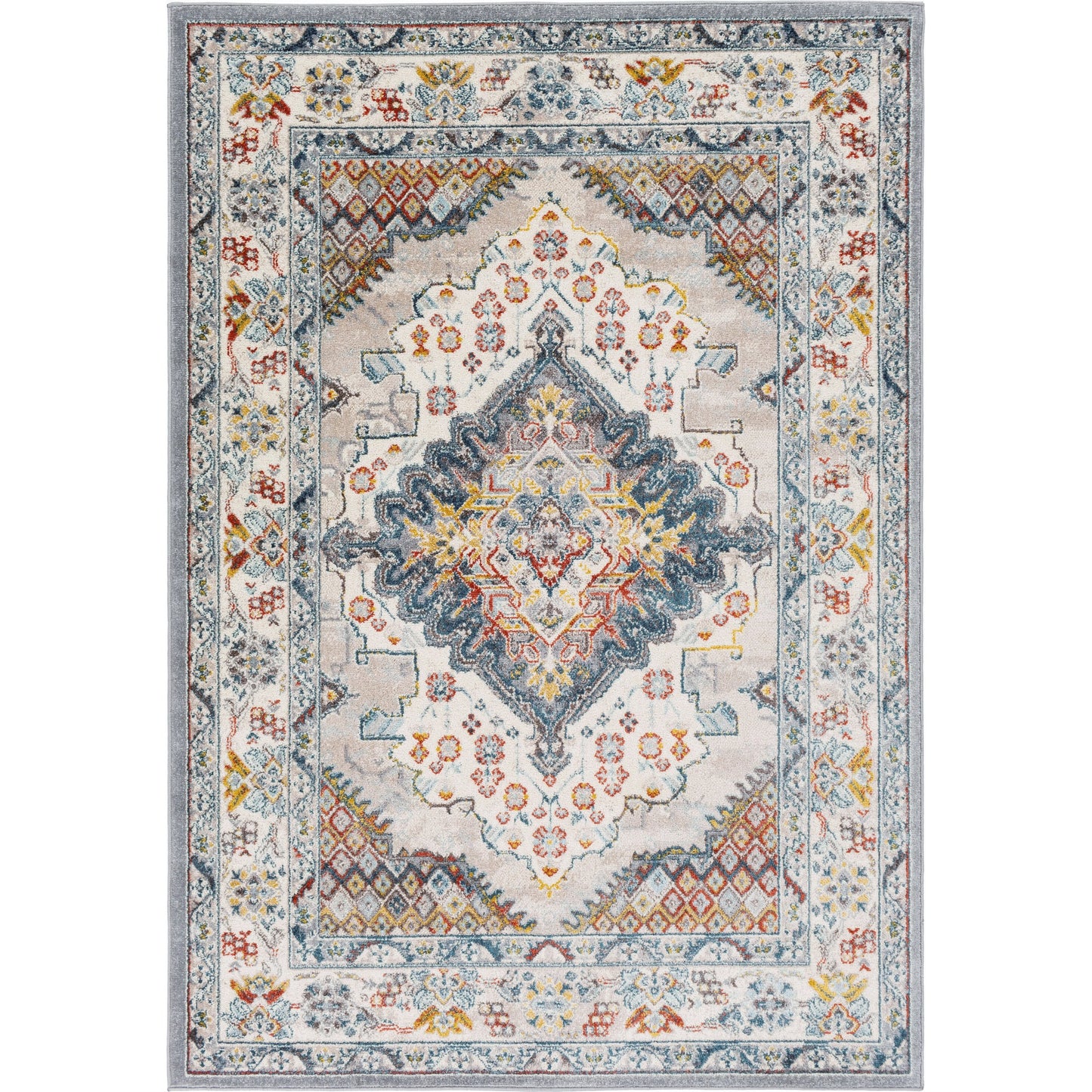 001 SI-2167436,SI-2167437 | Primary Silo | Ankara Rug by Livabliss in gray, taupe, ice blue, dark blue, cream, rust. Made from polypropylene in a unique style.