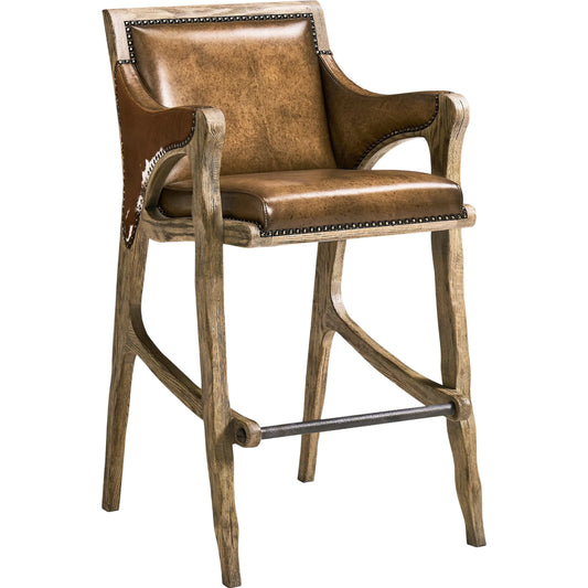 Echo Canyon Leather & Hide Bar Stool by Jonathan Charles in faded oak. Made from oak in a traditional style.
