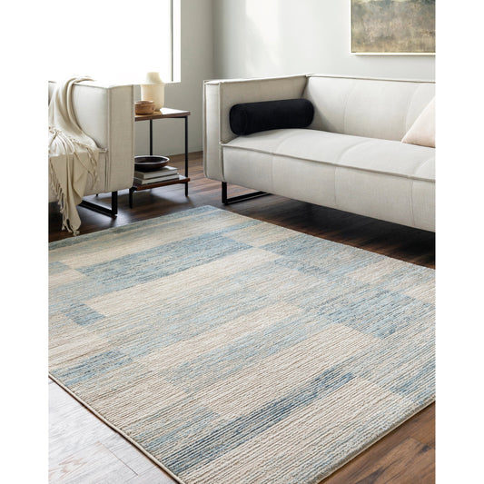Allegro Rug - 500858 by Livabliss in tan, blue, light beige, ivory, navy. Made from face: 80% polyester, 20% polypropylene, warp: 100% jute in a unique style.