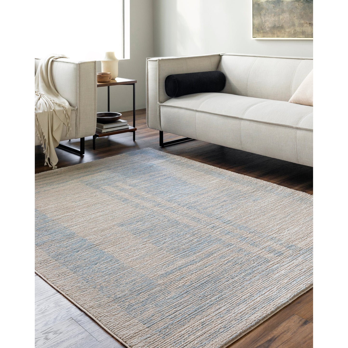 006 SI-2132372,SI-2132373,SI-2132374,SI-2132375 | Lifestyle | Allegro Rug - 500865 by Livabliss in tan, light beige, blue, ivory. Made from face: 80% polyester, 20% polypropylene, warp: 100% jute in a unique style.