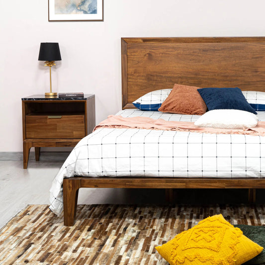 Allure Nightstand by LH Imports in walnut, black marble top, brass. Made from solid acacia wood , mdf, marble, brass metal handles in a unique style.