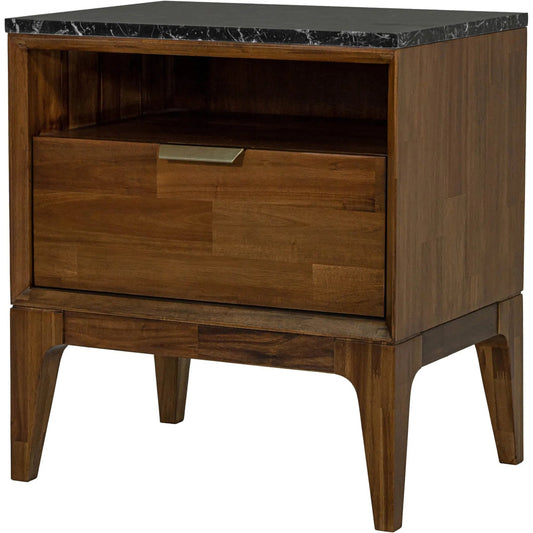 001 SI-2527478 | Primary Silo | Allure Nightstand by LH Imports in walnut, black marble top, brass. Made from solid acacia wood , mdf, marble, brass metal handles in a unique style.