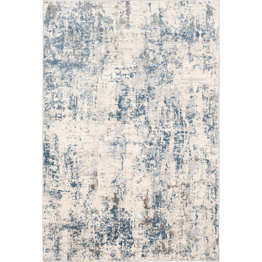 Alpine Rug by Livabliss in blue, medium gray, gray, charcoal, off-white. Made from 60% polypropylene, 40% polyester in a traditional style.