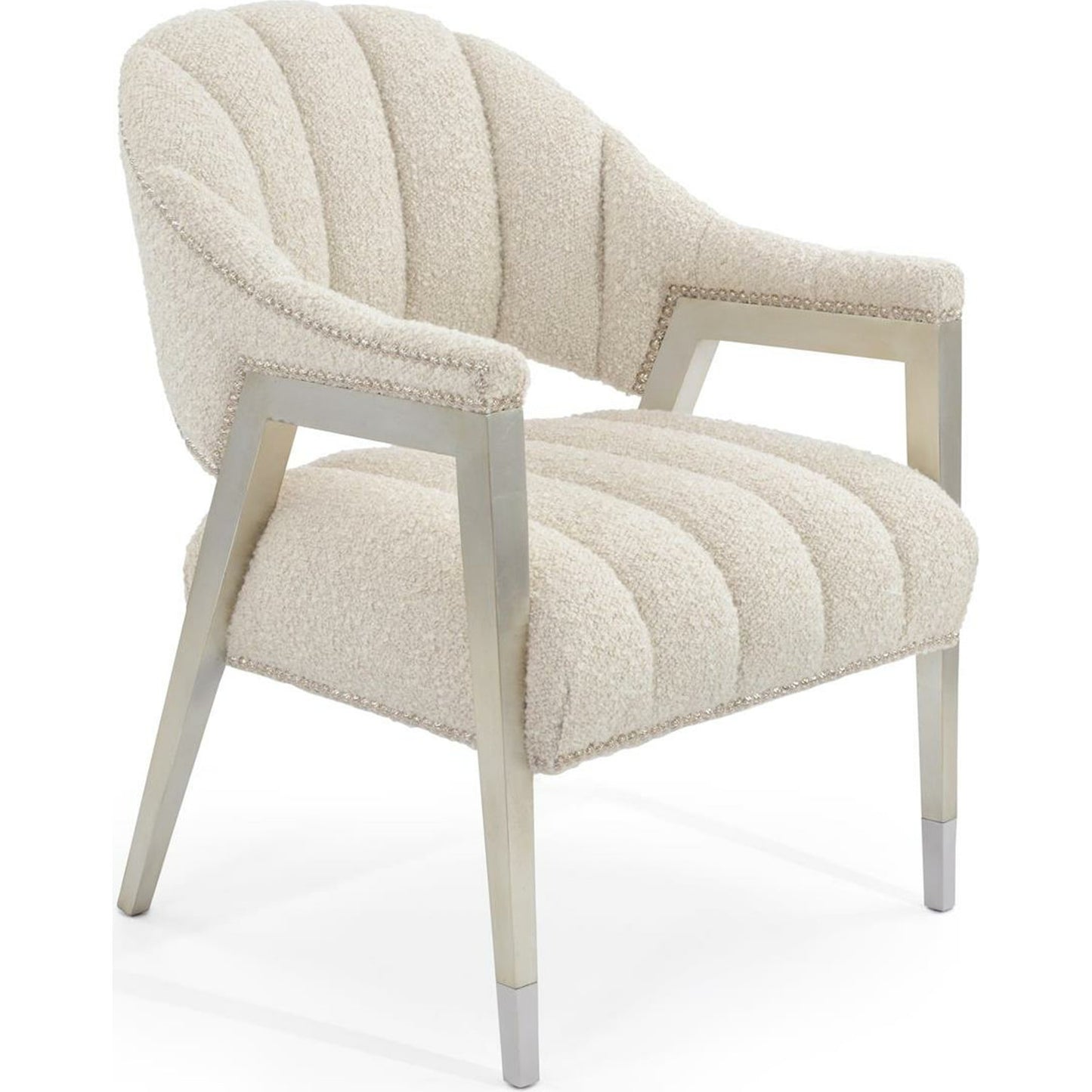 001 SI-1757016 | Primary Silo | Luna Chair by John-Richard in pale taupe and burnished silver. Made from fabric, nickel in a transitional style.