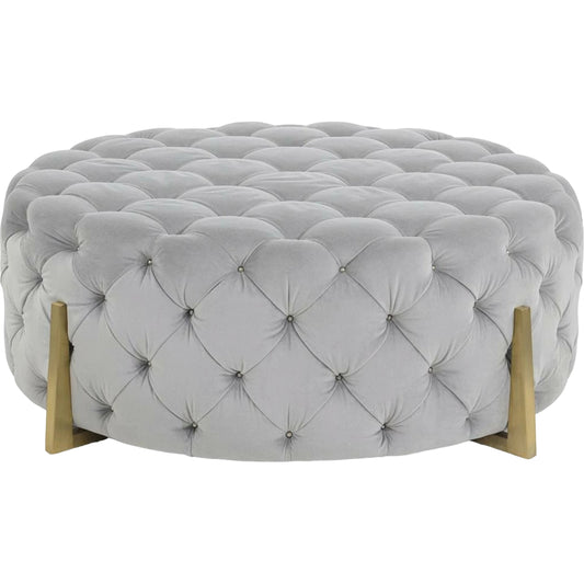Hayworth Cocktail Ottoman by John-Richard in slate blue and satin brass. Made from brass, metal, nickel in a traditional style.