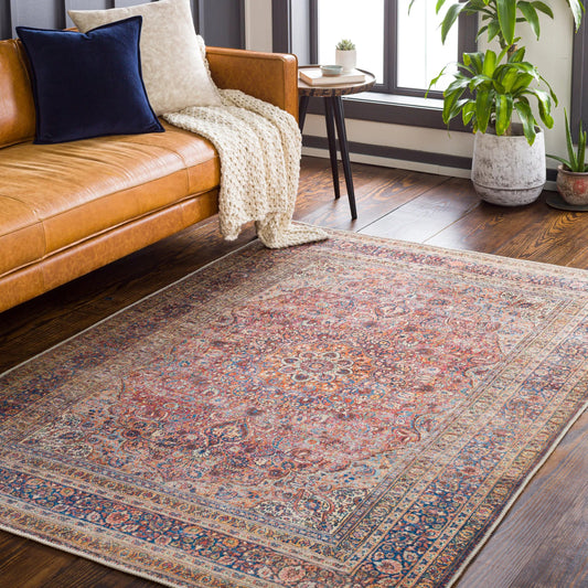 Amelie AML-2331 Rug by Livabliss in burnt orange, dark red, dark blue, mustard, light beige. Made from polyester in a unique style.