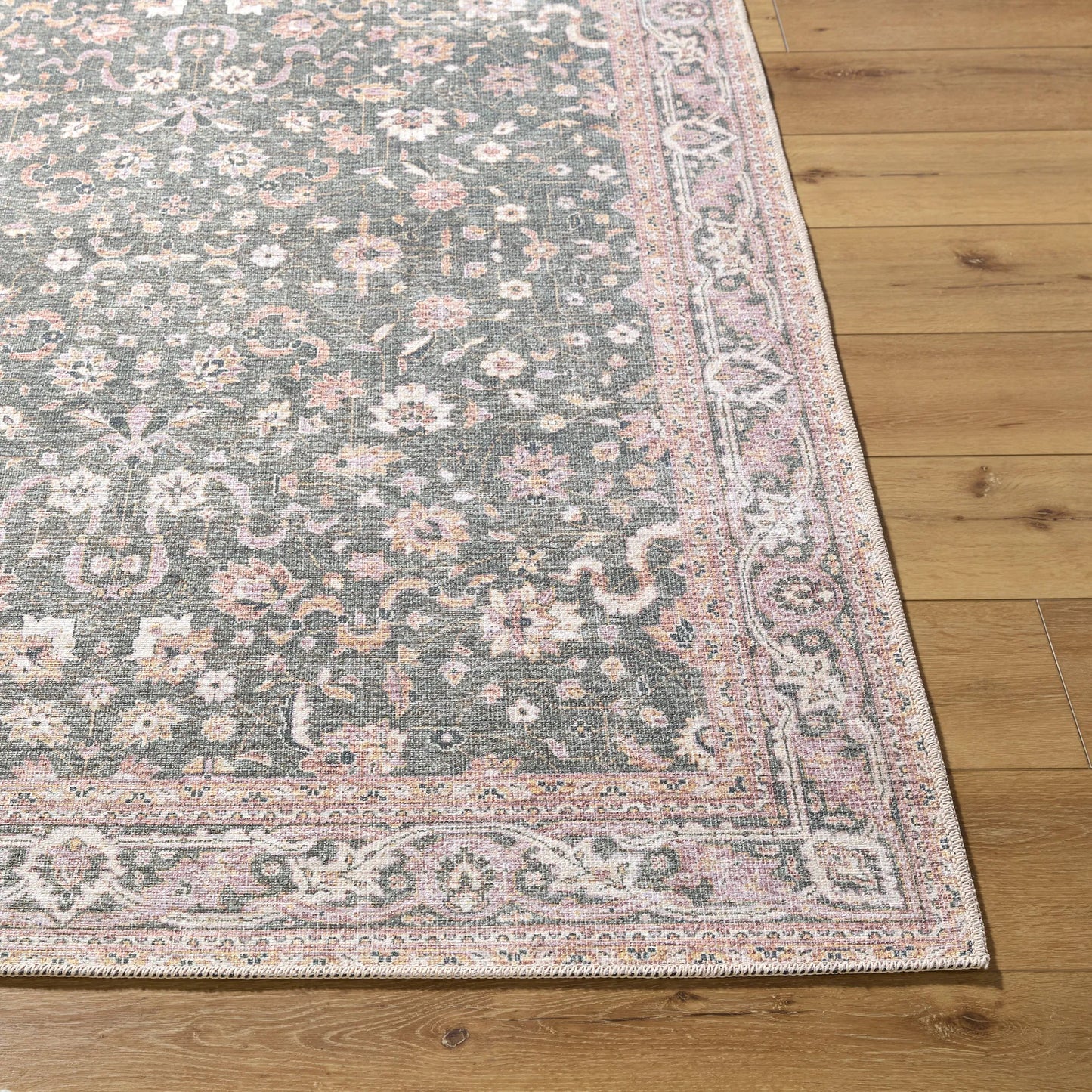 004 SI-2245621,SI-2245622,SI-2245623,SI-2245624,SI-2245625,SI-2245626 | Closeup | Amelie 533408 Rug by Livabliss in medium green, plum, cream, tan, dark green. Made from polyester in a unique style.