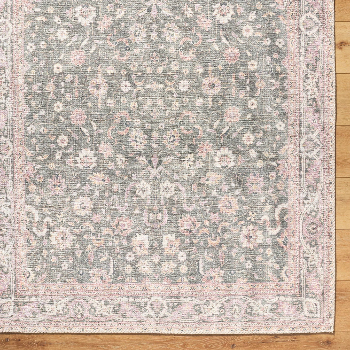 005 SI-2245621,SI-2245622,SI-2245623,SI-2245624,SI-2245625,SI-2245626 | Closeup | Amelie 533408 Rug by Livabliss in medium green, plum, cream, tan, dark green. Made from polyester in a unique style.