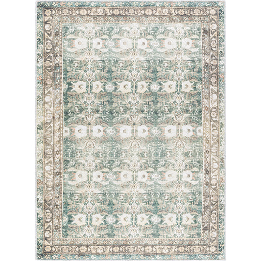 Amelie AML-2396 Rug by Livabliss in olive, medium green, cream, wheat, black, dusty coral. Made from polyester in a unique style.