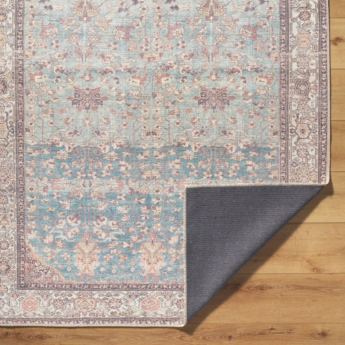 004 SI-2245633,SI-2245634,SI-2245635,SI-2245636,SI-2245637,SI-2245638 | Closeup | Amelie 533471 Rug by Livabliss in pale blue, teal, cream, brown, black, orange. Made from polyester in a unique style.