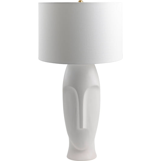 Amun Lamp - 500333 by Surya in white, cream, translucent, metallic brass. Made from body: ceramic, shade (outside): linen, finial: metal in a modern style.