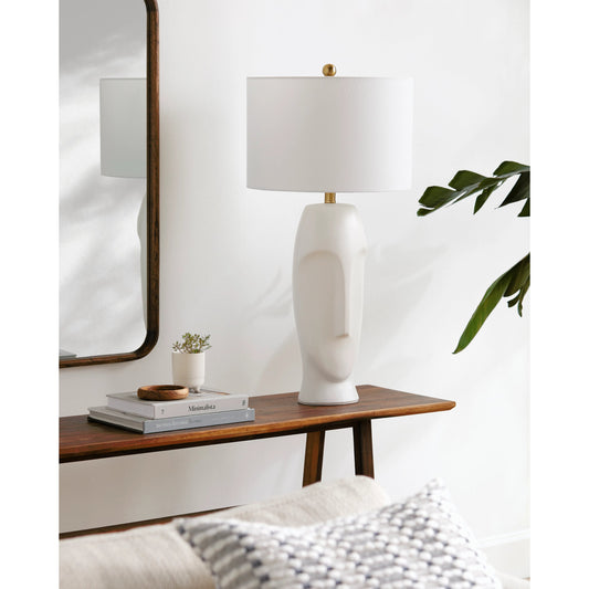 Amun Lamp - 500333 by Surya in white, cream, translucent, metallic brass. Made from body: ceramic, shade (outside): linen, finial: metal in a modern style.
