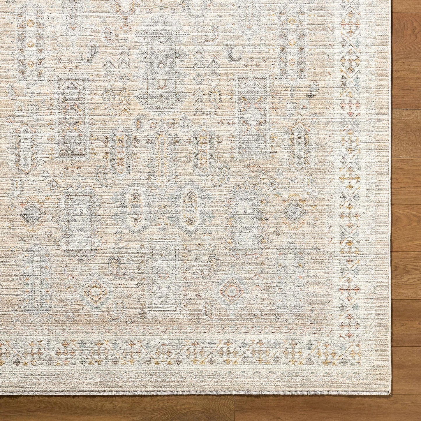 006 SI-2350311,SI-2350312,SI-2350313 | Closeup | Amir AMR-2300 Rug by Livabliss in beige, cream, light gray, medium gray, light brown, rose. Made from polypropylene, polyester in a unique style.