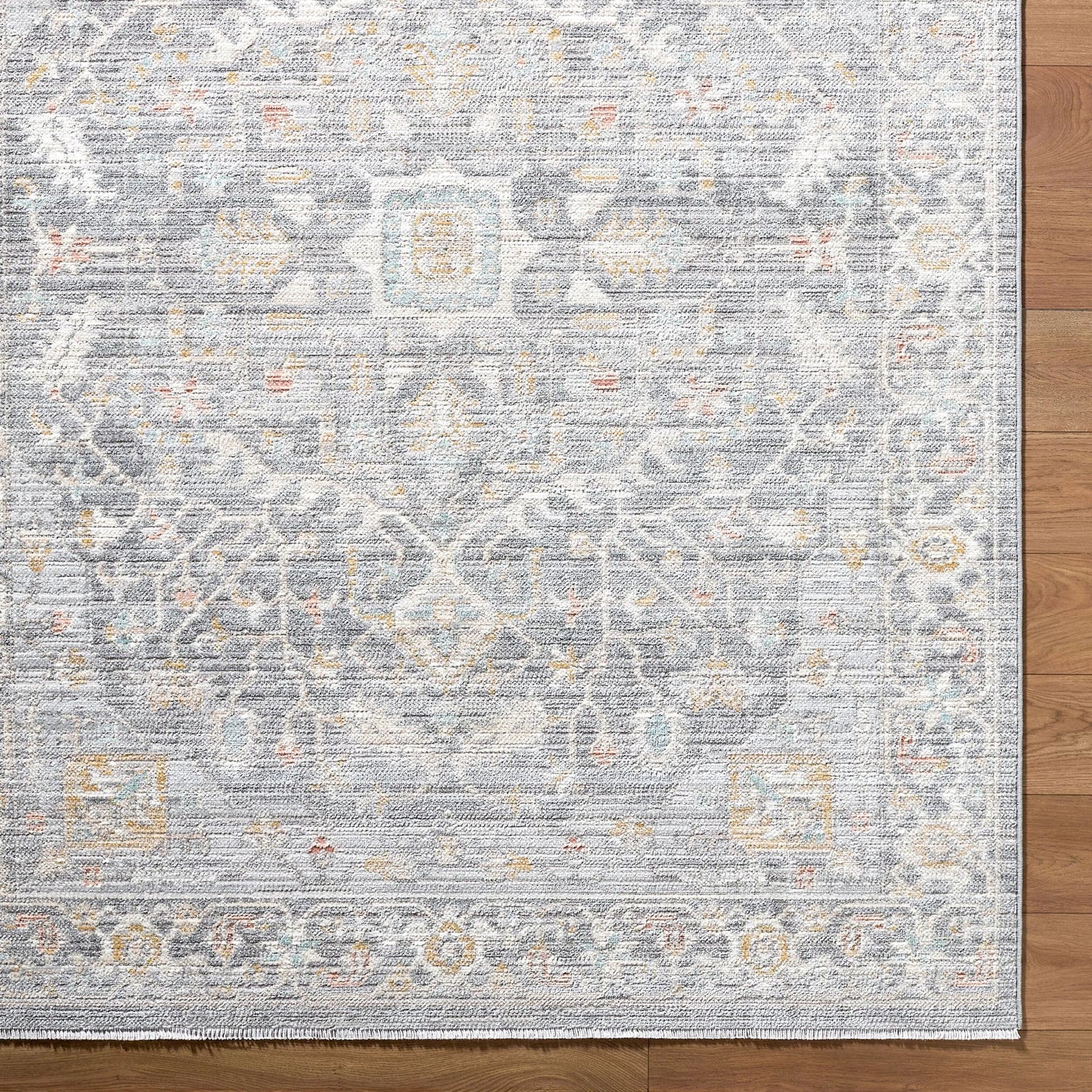 006 SI-2350314,SI-2350315,SI-2350316 | Closeup | Amir AMR-2302 Rug by Livabliss in medium gray, light gray, beige, cream, light brown, sky blue. Made from polypropylene, polyester in a unique style.