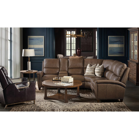 Julian Six-Piece Reclining Sectional by Hooker Furniture in brown and dark wood. Made from semi-aniline top grain leather, leather in a unique style.