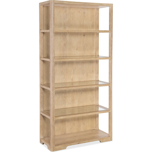 001 SI-2133697 | Primary Silo | Retreat Etagere by Hooker Furniture in dune. Made from oak veneers, tempered glass in a cottage & farmhouse style.