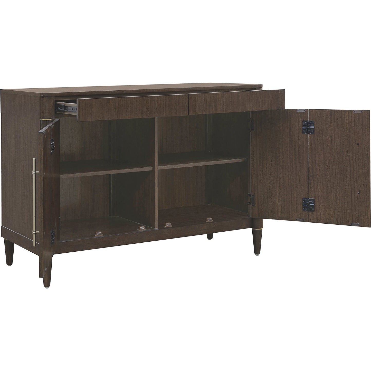 003 SI-2449356 | Additional Silo | Asher Park 2 Door Server with Storage Drawer by Pulaski Furniture in piano brown. Made from eucalyptus veneers in a unique style.