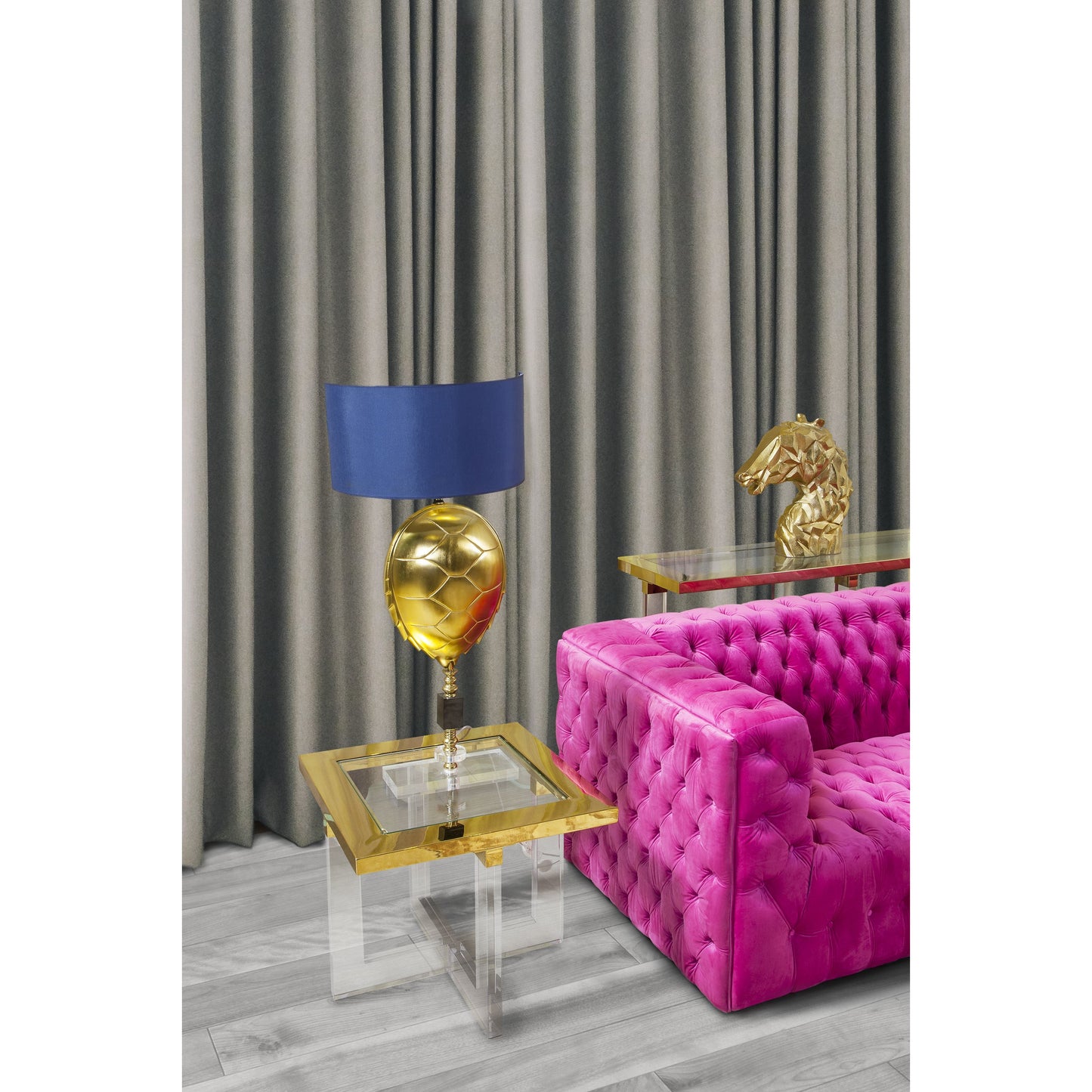 005 SR-702455 | Lifestyle | Vicenza Side Table by Pasargad Home in gold and white. Made from lucite in a modern style.