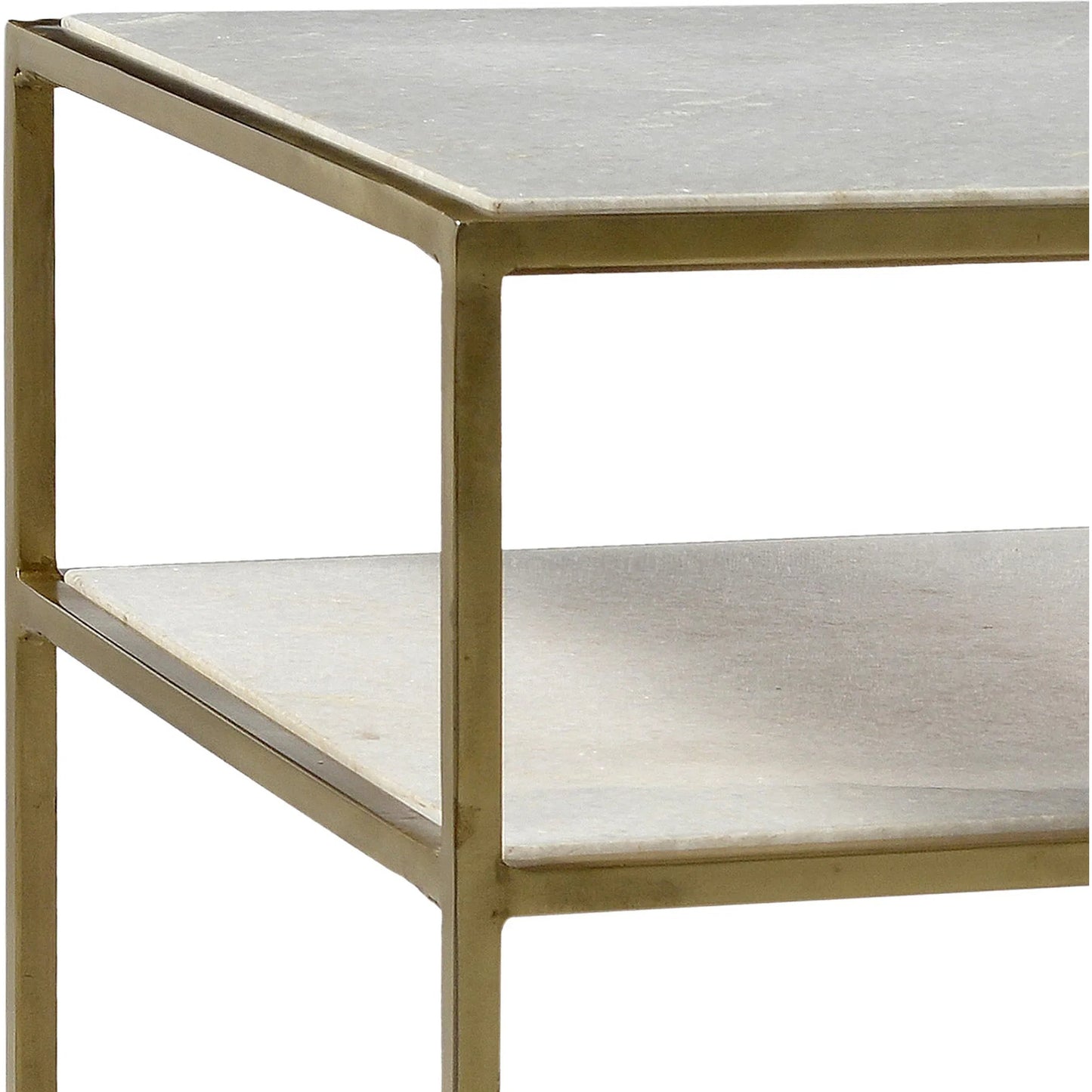 002 SI-2350433 | Closeup | Demetrius Side Table by Arch & Plane in brass finish, natural marble. Made from polished marble top, wrought iron frame in a modern style.