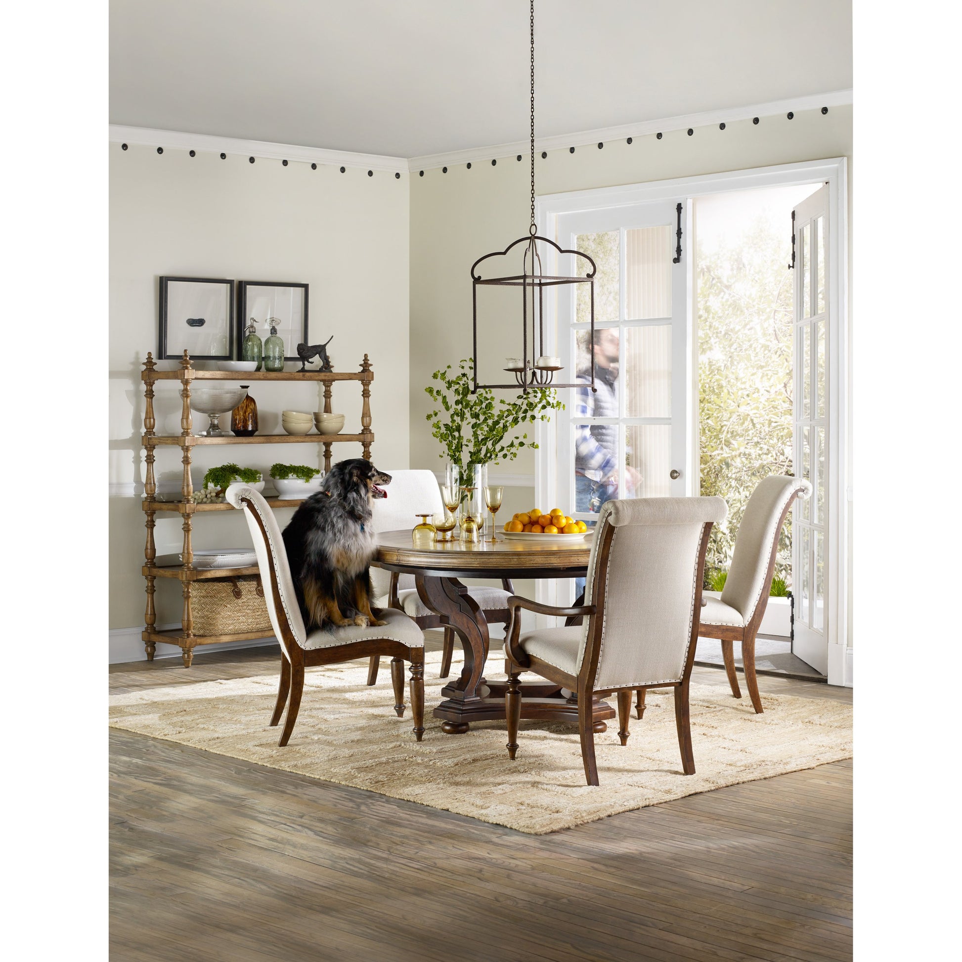 Archivist Upholstered Side Chair (Set of 2) by Hooker Furniture in beige and pecan, aubergine. Made from fabric, nailheads in a transitional style.