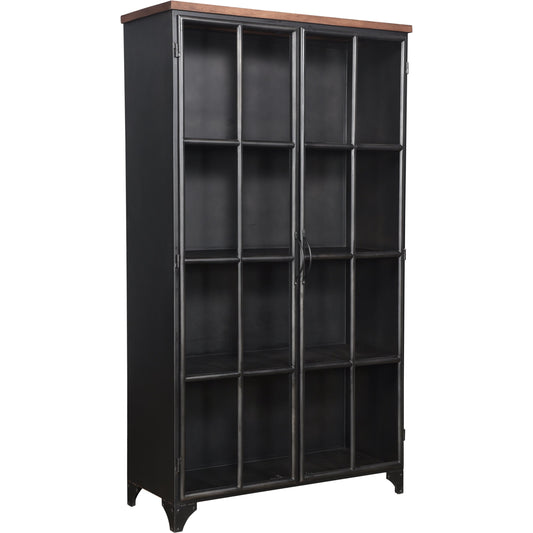 001 SI-2004425 | Primary Silo | Tradition Display Cabinet by LH Imports in brown, black and natural, satin, black. Made from mango hardwood, glass, reclaimed iron in a modern style.