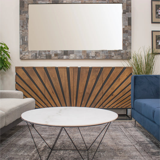 Virtual Sideboard by LH Imports in brown and light teak, black. Made from mango hardwood, mdf, iron in a modern style.