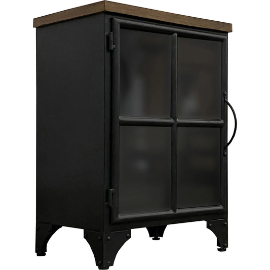 001 SI-2004426 | Primary Silo | Tradition Nightstand by LH Imports in black and black, teak. Made from mango hardwood, reclaimed iron, glass in a modern style.