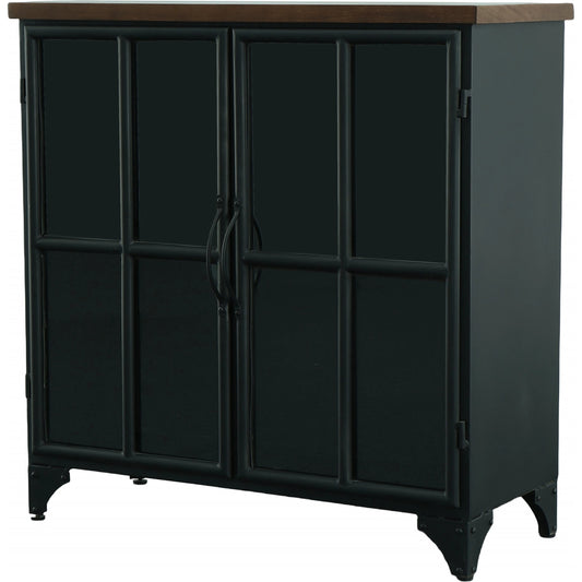 001 SI-2004429 | Primary Silo | Tradition Two Door Sideboard by LH Imports in black and teak, black. Made from mango hardwood, reclaimed iron, glass in a modern style.