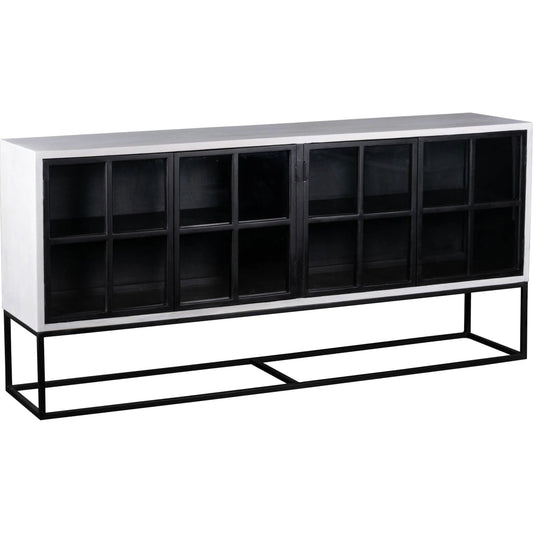 001 SI-2324963 | Primary Silo | Caged Sideboard by LH Imports in white, black and white, black. Made from mango wood, metal frame, tempered glass in a unique style.