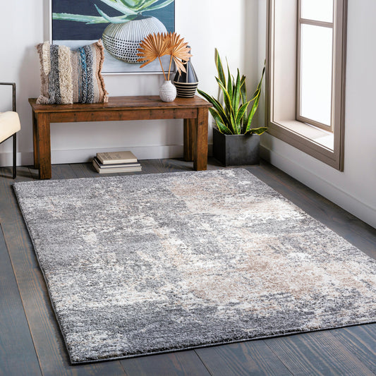 Andorra ARD-2302 Rug by Livabliss in charcoal, gray, beige, off-white, medium brown. Made from polypropylene, polyester in a unique style.