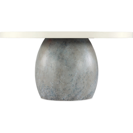 Serenity Laguna Round Dining Table by Hooker Furniture in shell, lagoon. Made from pine veneers, solid-wood edge top, resin in a modern style.