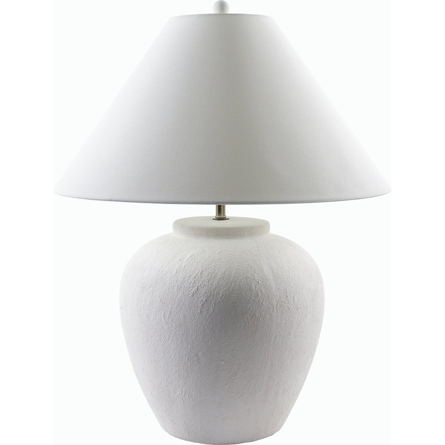 001 SI-2164480 | Primary Silo | Arion Accent Table Lamp by Surya in body: cream, base: white, shade: white, finial: metallic - nickel, harp: metallic - nickel, cord: translucent and paintedglazedplated. Made from ceramic, linen, iron in a modern style.