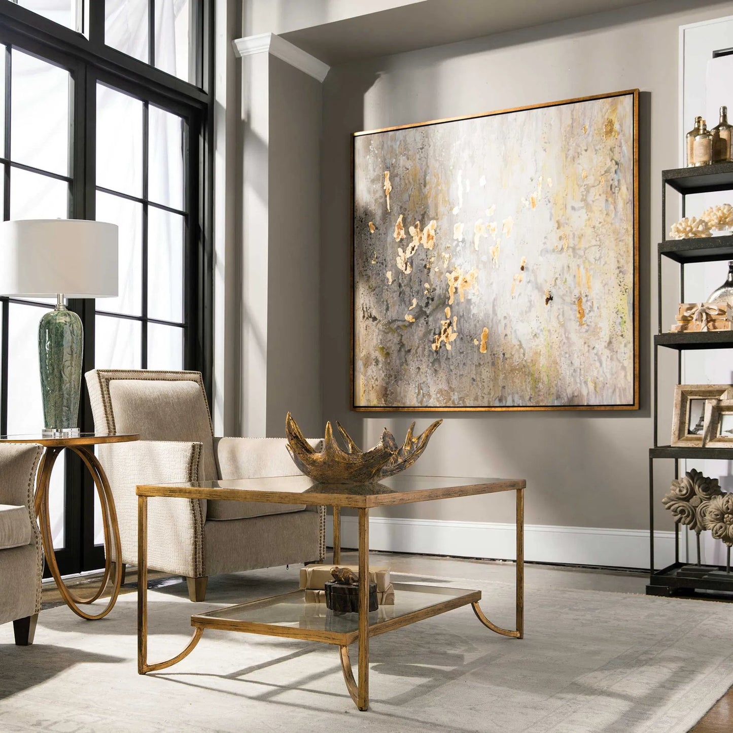 007 S-254034 | Lifestyle | Golden Raindrops by Uttermost in multi. Made from firwood, fiber canvas, pu leather in a modern style.