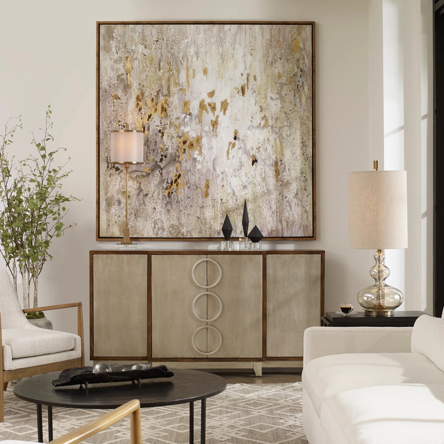 006 S-254034 | Lifestyle | Golden Raindrops by Uttermost in multi. Made from firwood, fiber canvas, pu leather in a modern style.